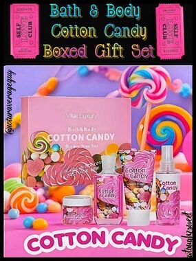 🆕️BATH & BODY COTTON CANDY 5 PC BATH SET IN GIFT BOX WITH BATH SPONGE